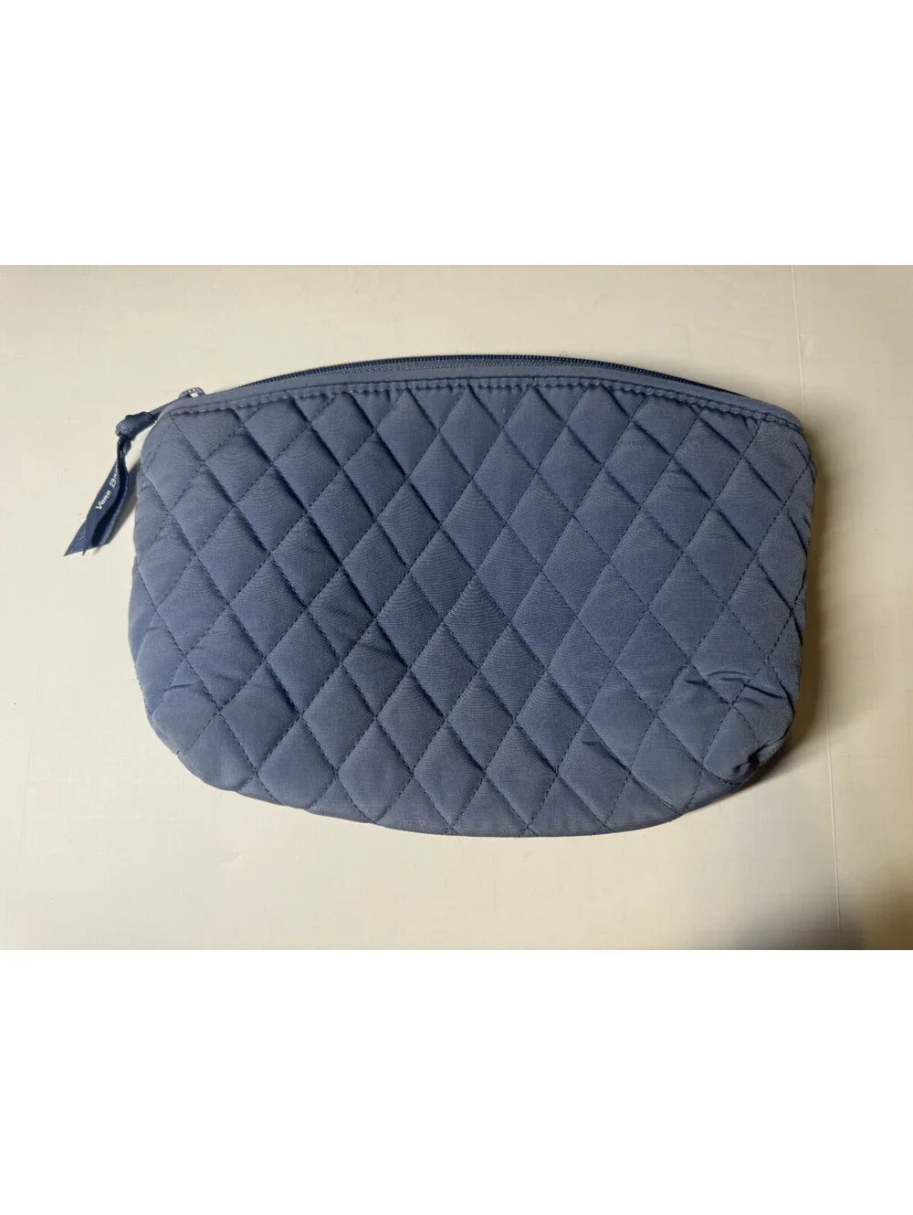 Vera Bradley Medium Quilted Travel Cosmetic Makeup Bag Slat Blue / Carbon Gray